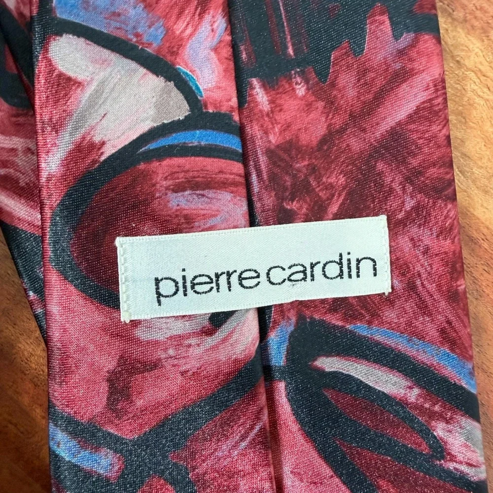 Pierre Cardin Men's Abstract Print Silk‎ Necktie Red Blue Black Pattern
